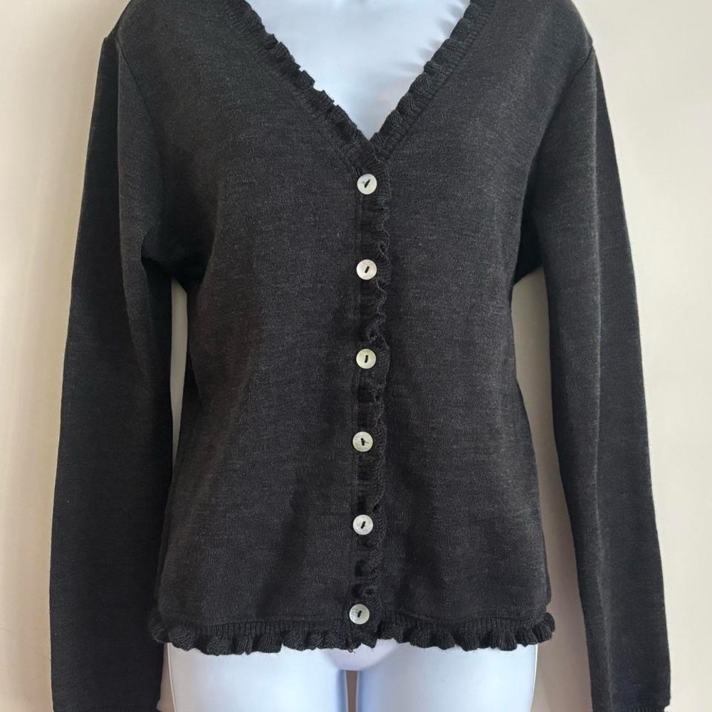Sweet Jessie Black Ruffle Button Cardigan Women’s Size M